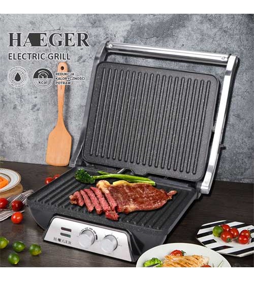HAEGER HG-2684 Electric Grill 2000W 180 Casement Mode Precise Temperature Control Indoor Searing Grill With Non-Stick